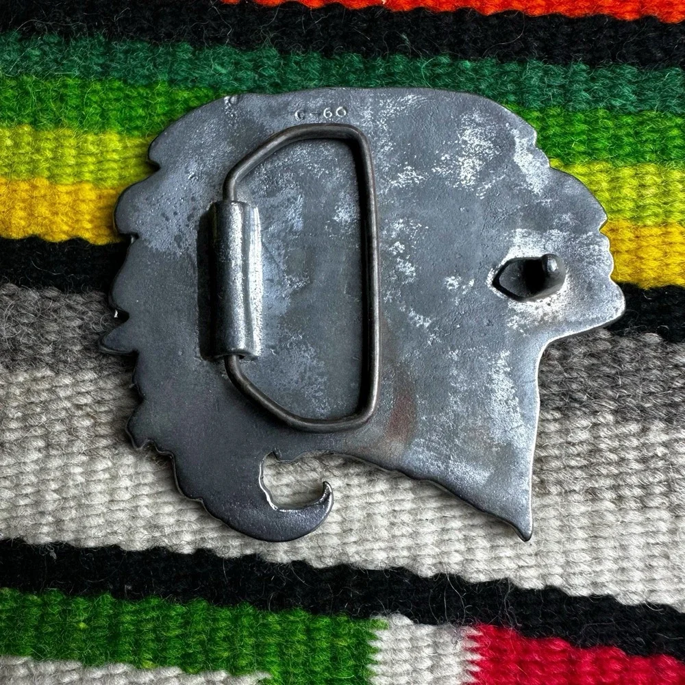 Vintage Pewter‎ Chief Pontiac Indiana Metal Craft Brass Belt Buckle 1970s C-60
